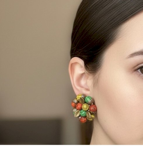 Larges boucles d’oreilles Fantaisie, vintage vers 1960 estival colorée Vintage