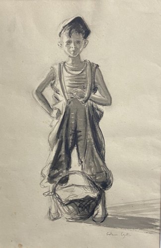 Lavis d'encre Espagne 1930 signé au jeune "gavroche" espagnol