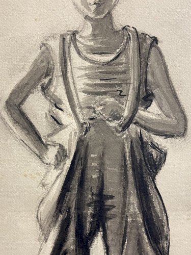 Lavis d'encre Espagne 1930 signé au jeune "gavroche" espagnol