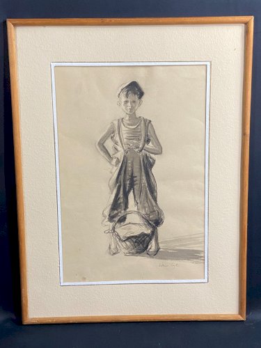 Lavis d'encre Espagne 1930 signé au jeune "gavroche" espagnol