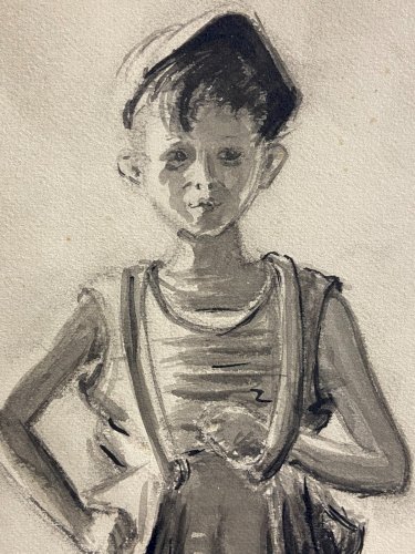 Lavis d'encre Espagne 1930 signé au jeune "gavroche" espagnol