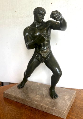 "Le Boxeur "Groupe en bronze a patine brun vert  XX siècle