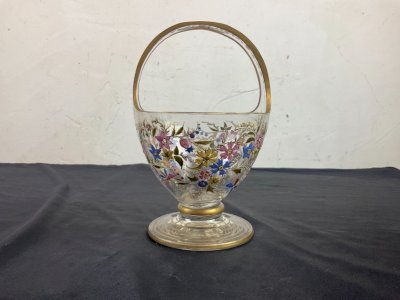 LEGRAS PANIER vase émaillé décor floral et PAPILLON art nouveau  MONTJOYE