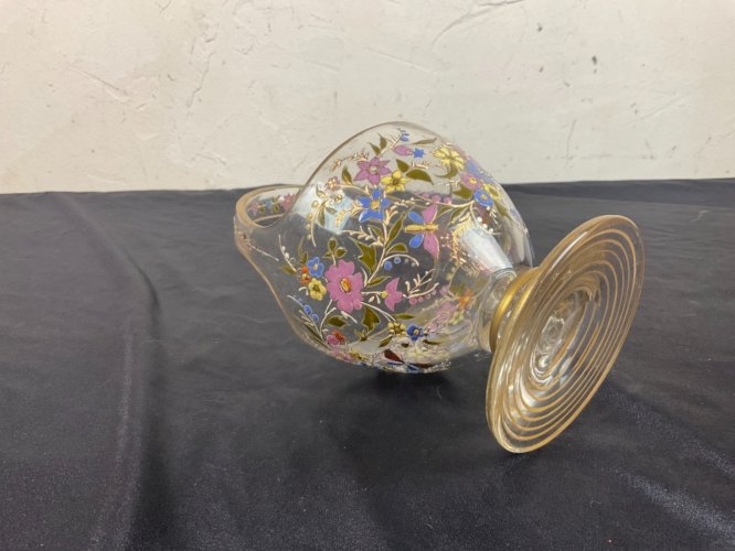 LEGRAS PANIER vase émaillé décor floral et PAPILLON art nouveau  MONTJOYE