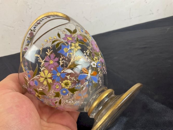 LEGRAS PANIER vase émaillé décor floral et PAPILLON art nouveau  MONTJOYE