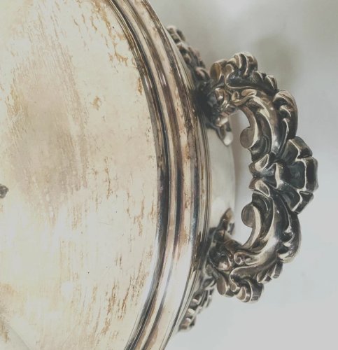 Légumier couvert a double bol en métal argenté XX siècle