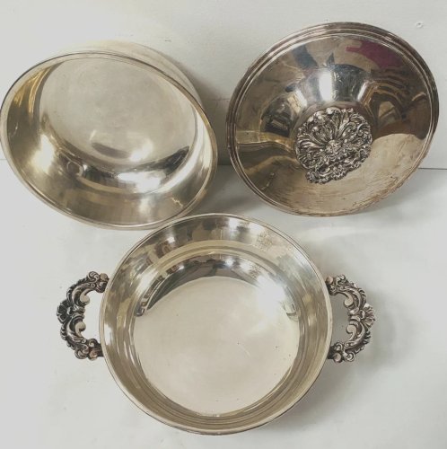 Légumier couvert a double bol en métal argenté XX siècle