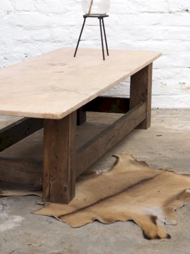 Léonie, la table basse en bois et marbre N°468