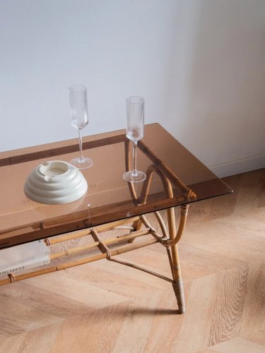 Léonie, la table basse en rotin et verre N°266