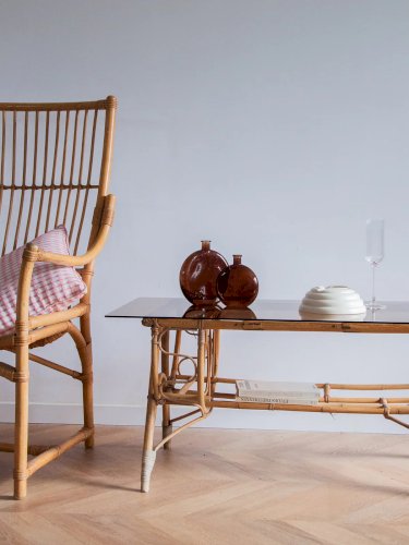 Léonie, la table basse en rotin et verre N°266