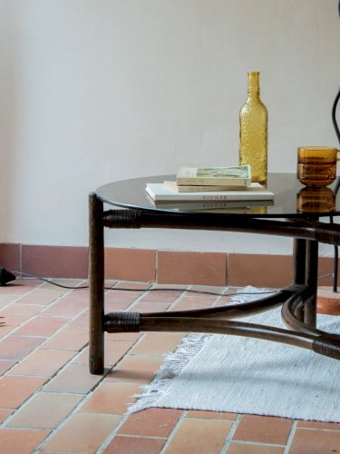 Léonie, la table basse en rotin et verre N°307