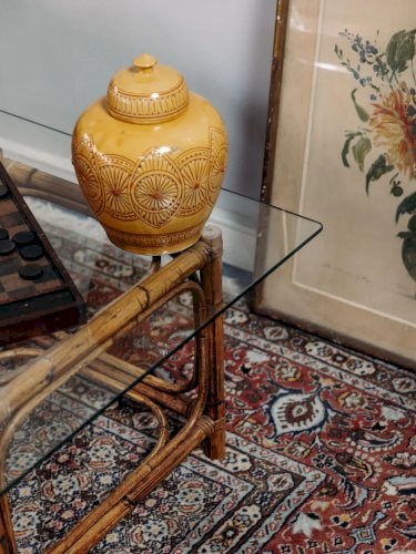 Léonie, la table basse en rotin et verre N°363