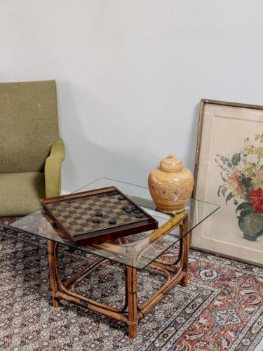 Léonie, la table basse en rotin et verre N°363