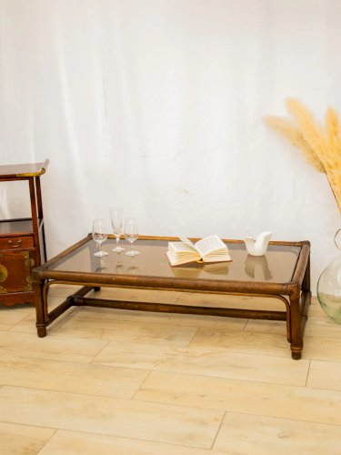 Léonie, la table basse en verre et rotin N°454