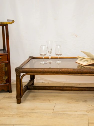 Léonie, la table basse en verre et rotin N°454