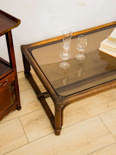 Léonie, la table basse en verre et rotin N°454