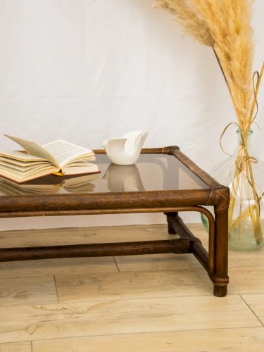 Léonie, la table basse en verre et rotin N°454