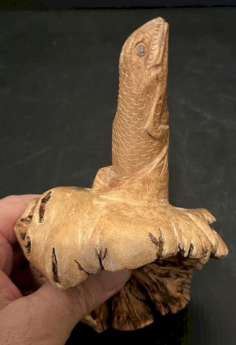 lézard varan  en bois racine d'arbre sculpté sculpture artisanat Asie curiosité