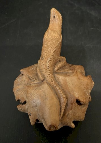 lézard varan  en bois racine d'arbre sculpté sculpture artisanat Asie curiosité