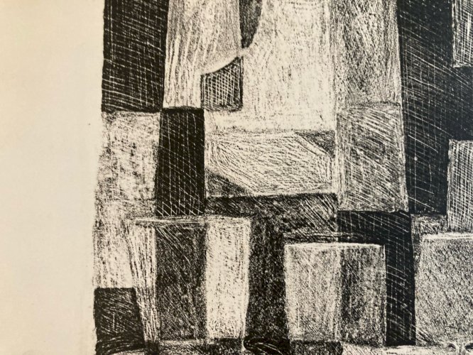 Lithographie 1970 Nature Morte Au Citron Cubisme Cubiste Art A Identifier