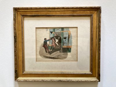 Old lithograph Le Charivari 1844 framed – 19th-century gilded frame