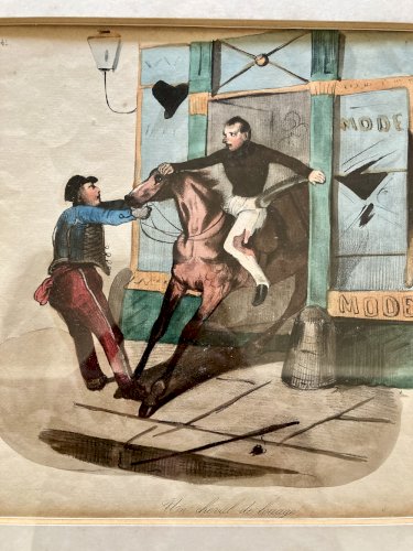 Lithographie ancienne Le Charivari 1844 encadrée – Cadre doré XIXe