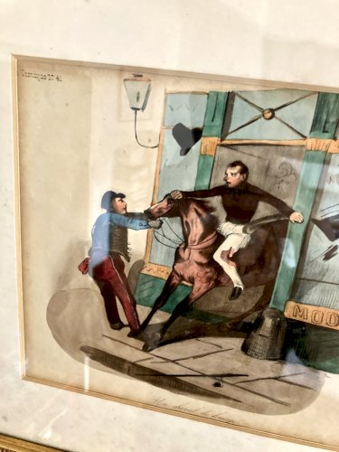 Lithographie ancienne Le Charivari 1844 encadrée – Cadre doré XIXe