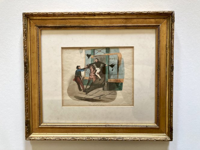 Lithographie ancienne Le Charivari 1844 encadrée – Cadre doré XIXe