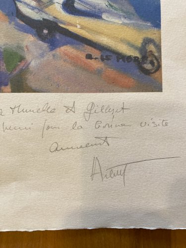 Lithographie  Arlette Le More Gravure Signée Voiture Expressionnisme Art