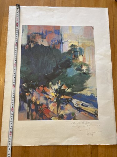 Lithographie  Arlette Le More Gravure Signée Voiture Expressionnisme Art
