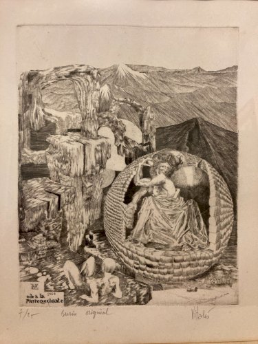 Lithographie Burin  originale  Ode à la pierre qui chante 1969 Vitalis