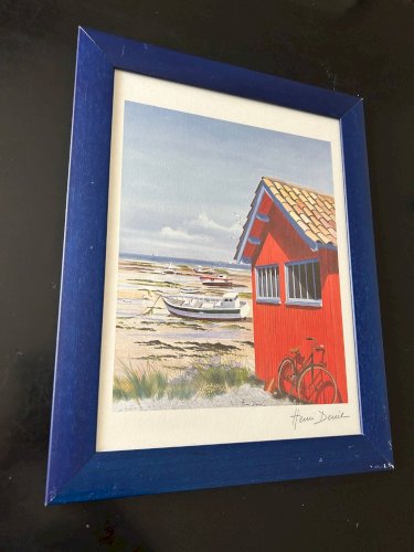 lithographie cabane de Pêcheur  signée Henri Deuil