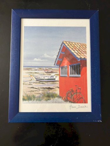 lithographie cabane de Pêcheur  signée Henri Deuil