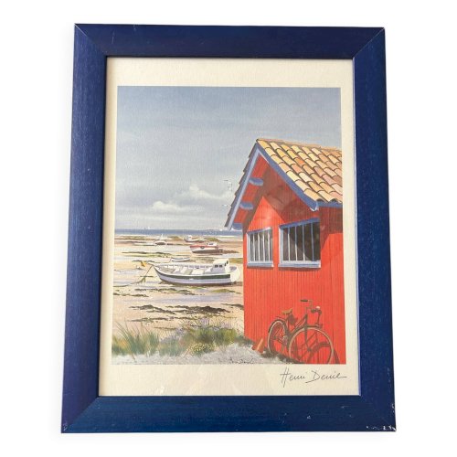 lithographie cabane de Pêcheur  signée Henri Deuil