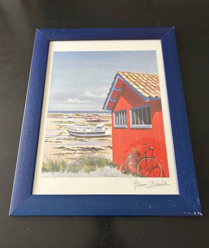 lithographie cabane de Pêcheur  signée Henri Deuil