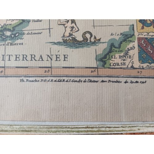 Lithographie Carte de France par Ph.Ruache 1745