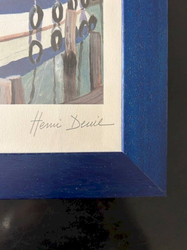 lithographie  chenal ostréicole  signée Henri Deuil