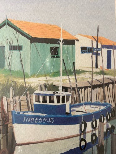lithographie  chenal ostréicole  signée Henri Deuil