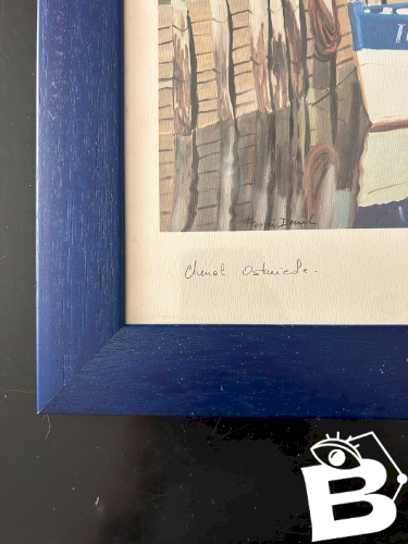 lithographie  chenal ostréicole  signée Henri Deuil