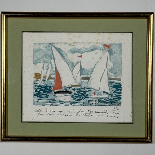 Lithographie contresignée par Jean Chabot représentant une régate XXe A5845