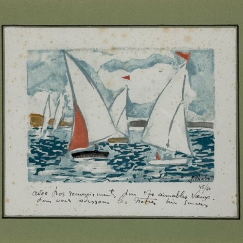 Lithographie contresignée par Jean Chabot représentant une régate XXe A5845