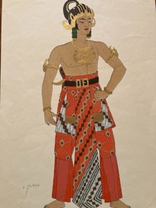Lithographie d'Emile Gallois Costume indonésien 1950 Estampe Art Ancien