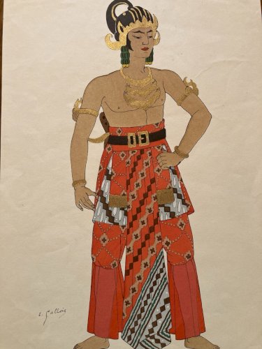 Lithographie d'Emile Gallois Costume indonésien 1950 Estampe Art Ancien