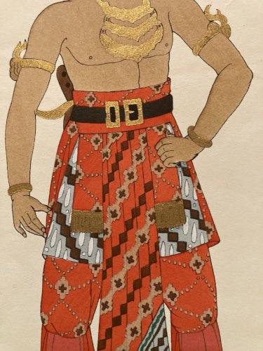Lithographie d'Emile Gallois Costume indonésien 1950 Estampe Art Ancien