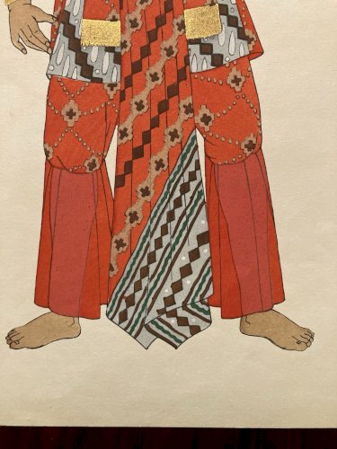 Lithographie d'Emile Gallois Costume indonésien 1950 Estampe Art Ancien