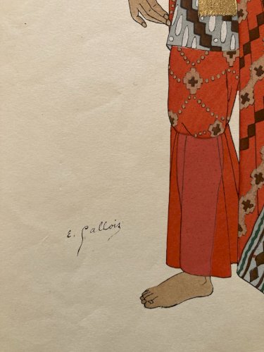 Lithographie d'Emile Gallois Costume indonésien 1950 Estampe Art Ancien