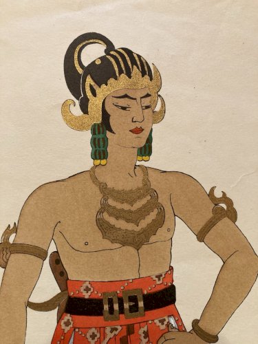 Lithographie d'Emile Gallois Costume indonésien 1950 Estampe Art Ancien