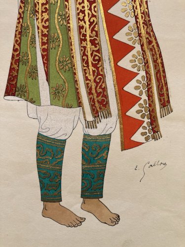 Lithographie d'Emile Gallois Costume indonésien Estampe Art Ancien 1950