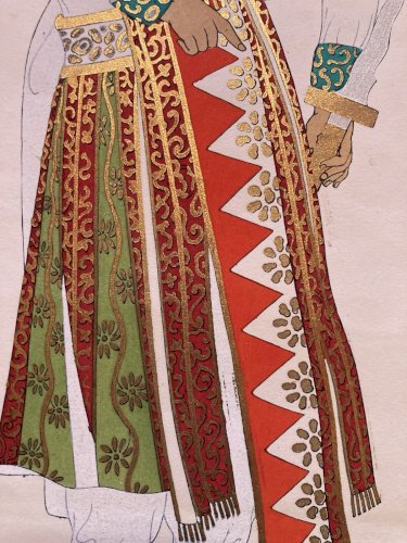 Lithographie d'Emile Gallois Costume indonésien Estampe Art Ancien 1950