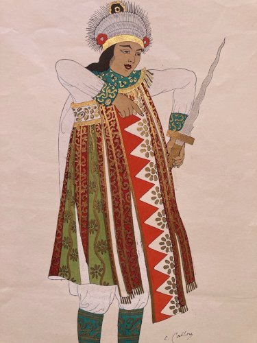 Lithographie d'Emile Gallois Costume indonésien Estampe Art Ancien 1950